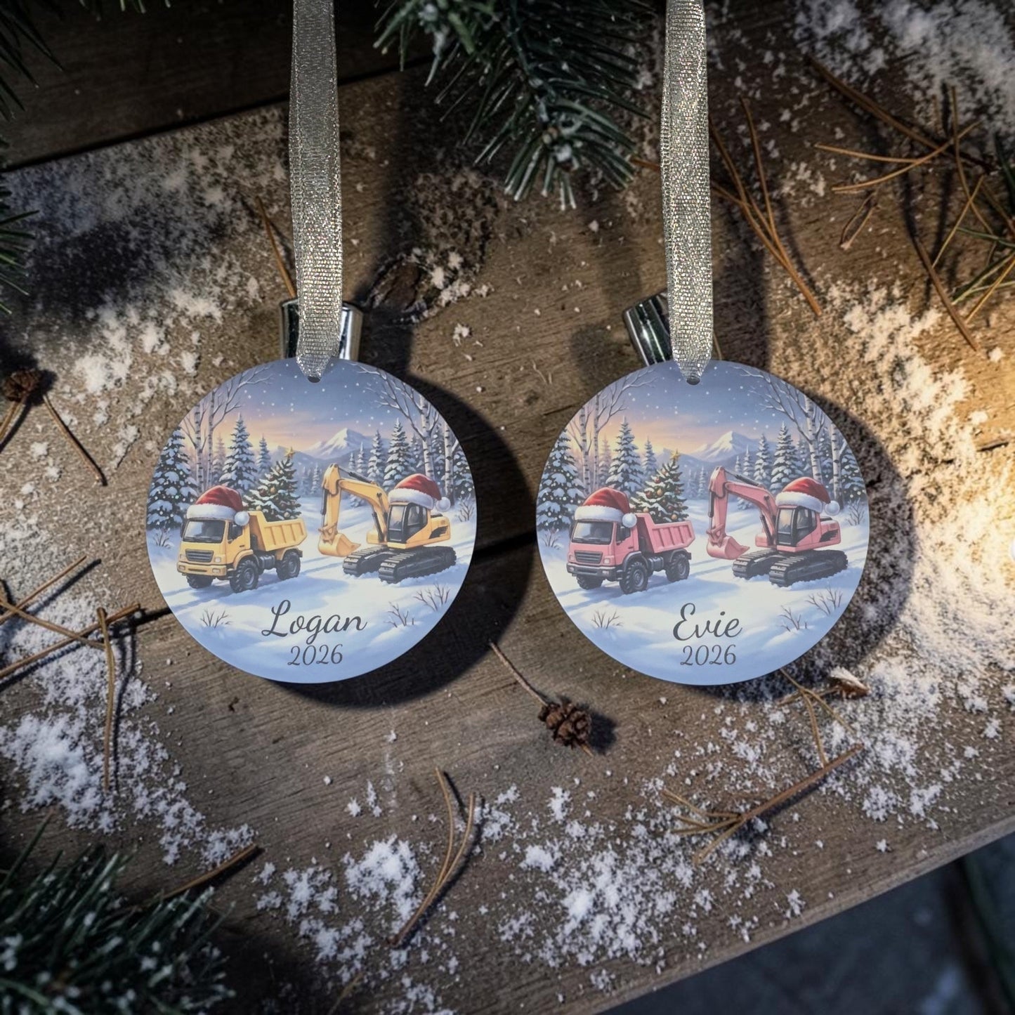 UV printed Construction truck Christmas Ornament acrylic personalized