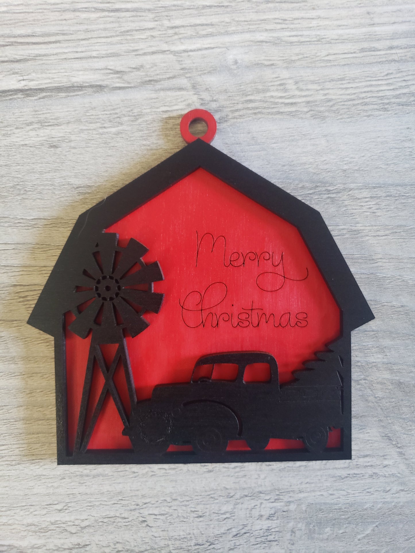 Merry Christmas Barn Ornament