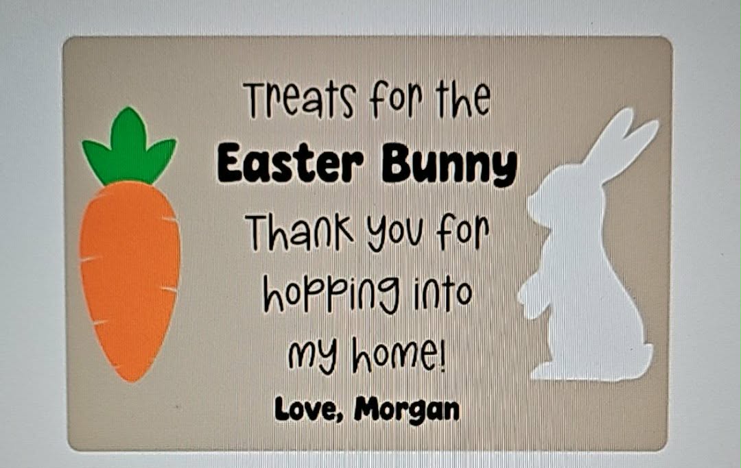 Treats for the Easter Bunny thank you for hopping into my home tray decoration personalized