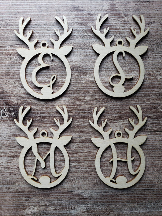 Reindeer Initital Christmas Ornament Personalized