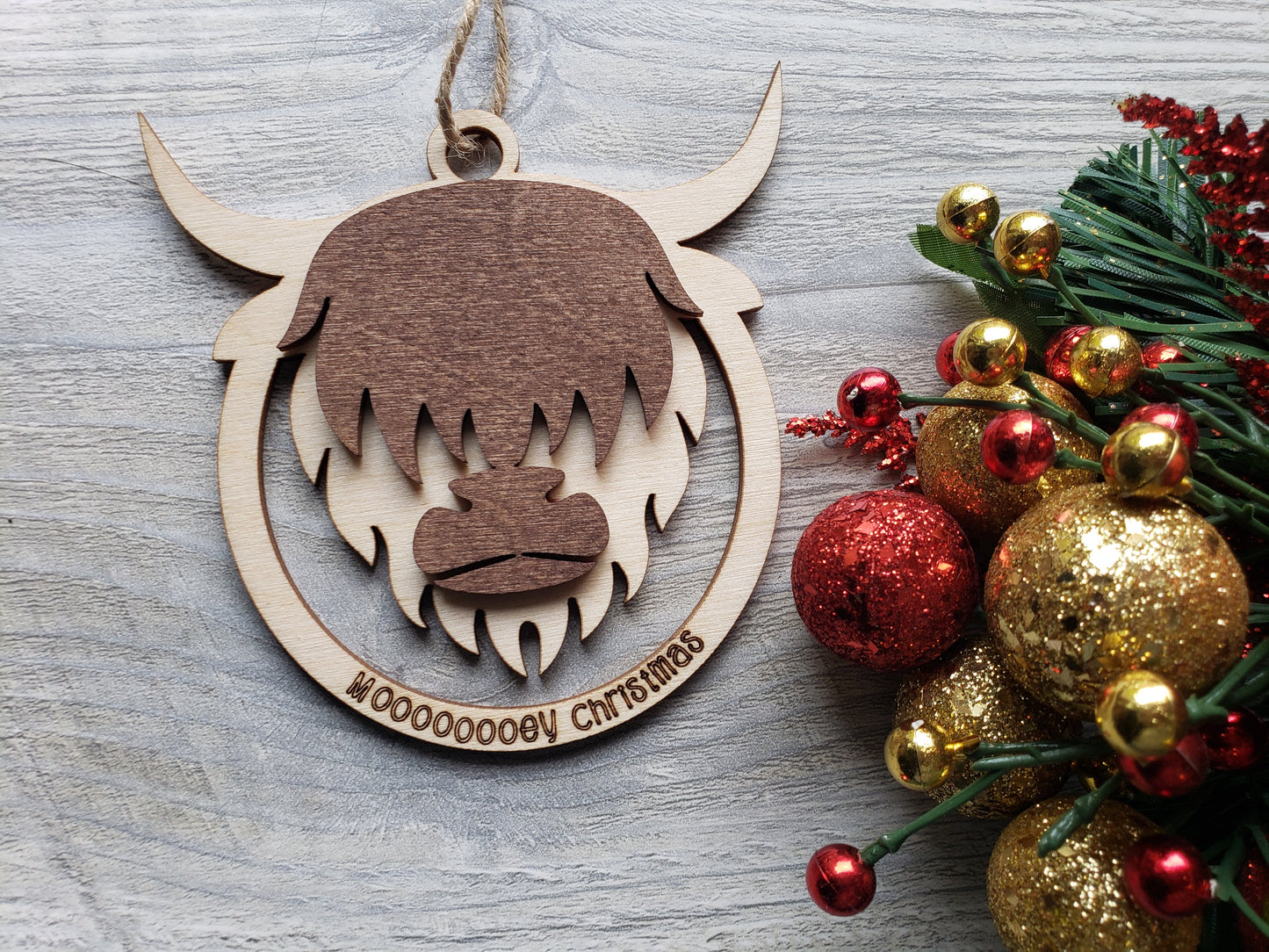 Moooooooey Christmas Highland Cow Ornament