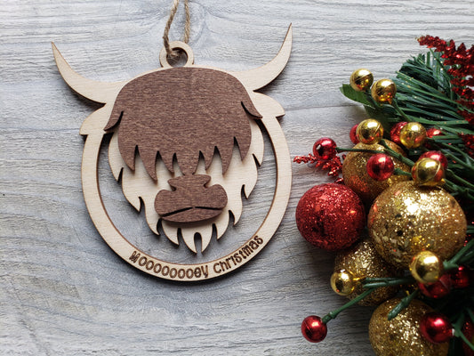 Moooooooey Christmas Highland Cow Ornament