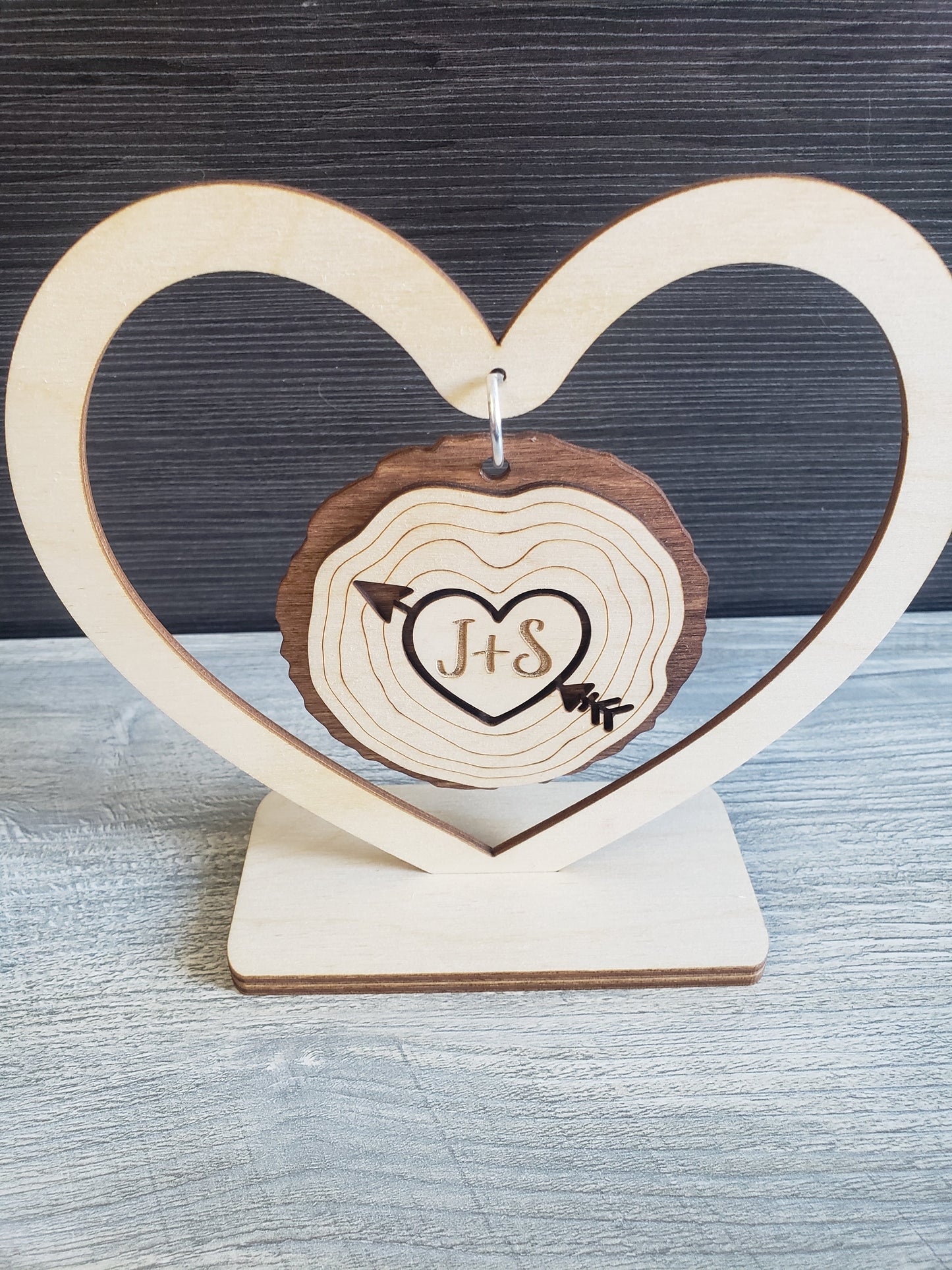 Wood Slice Heart Stand Perfect for Valentines Day Personalized