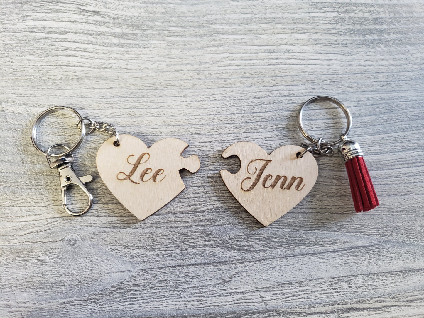 2 piece personalized heart keychains