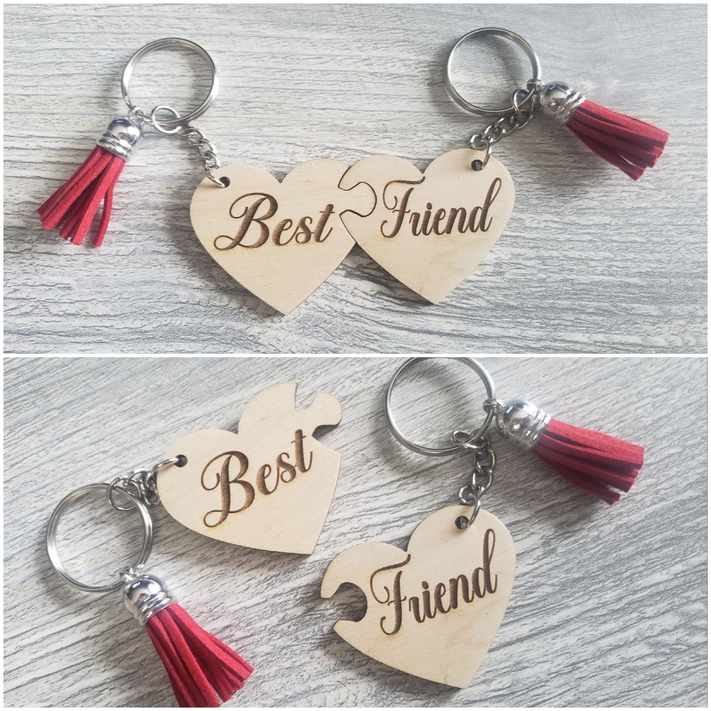 2 piece personalized heart keychains