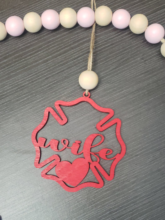 Firefighter wife with heart car charm / ornament