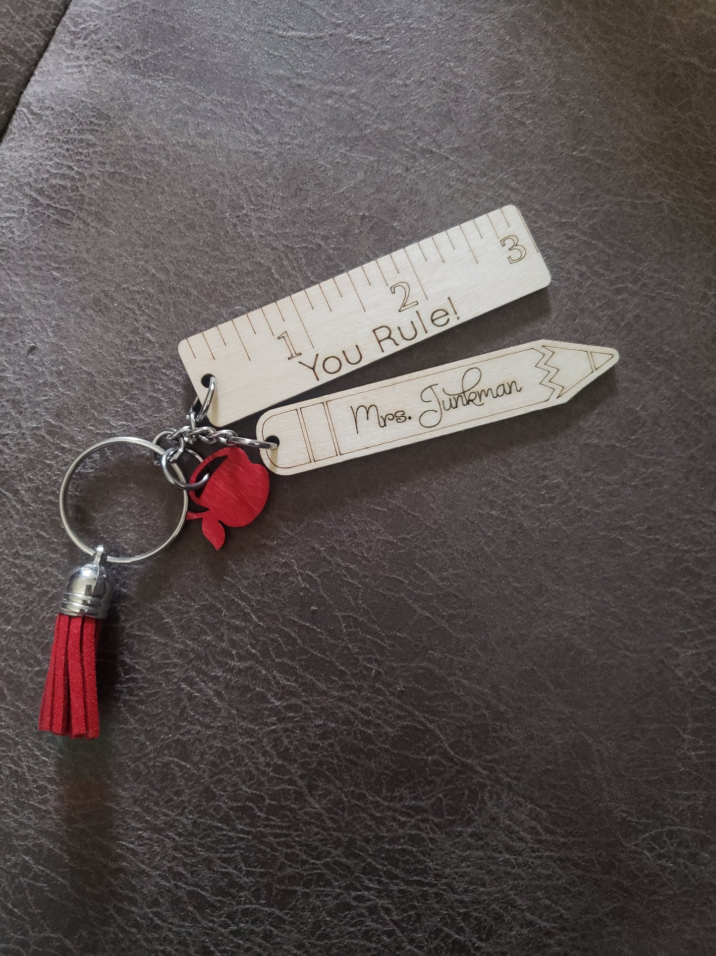 Teacher Personalized Keychain with ruler and apple