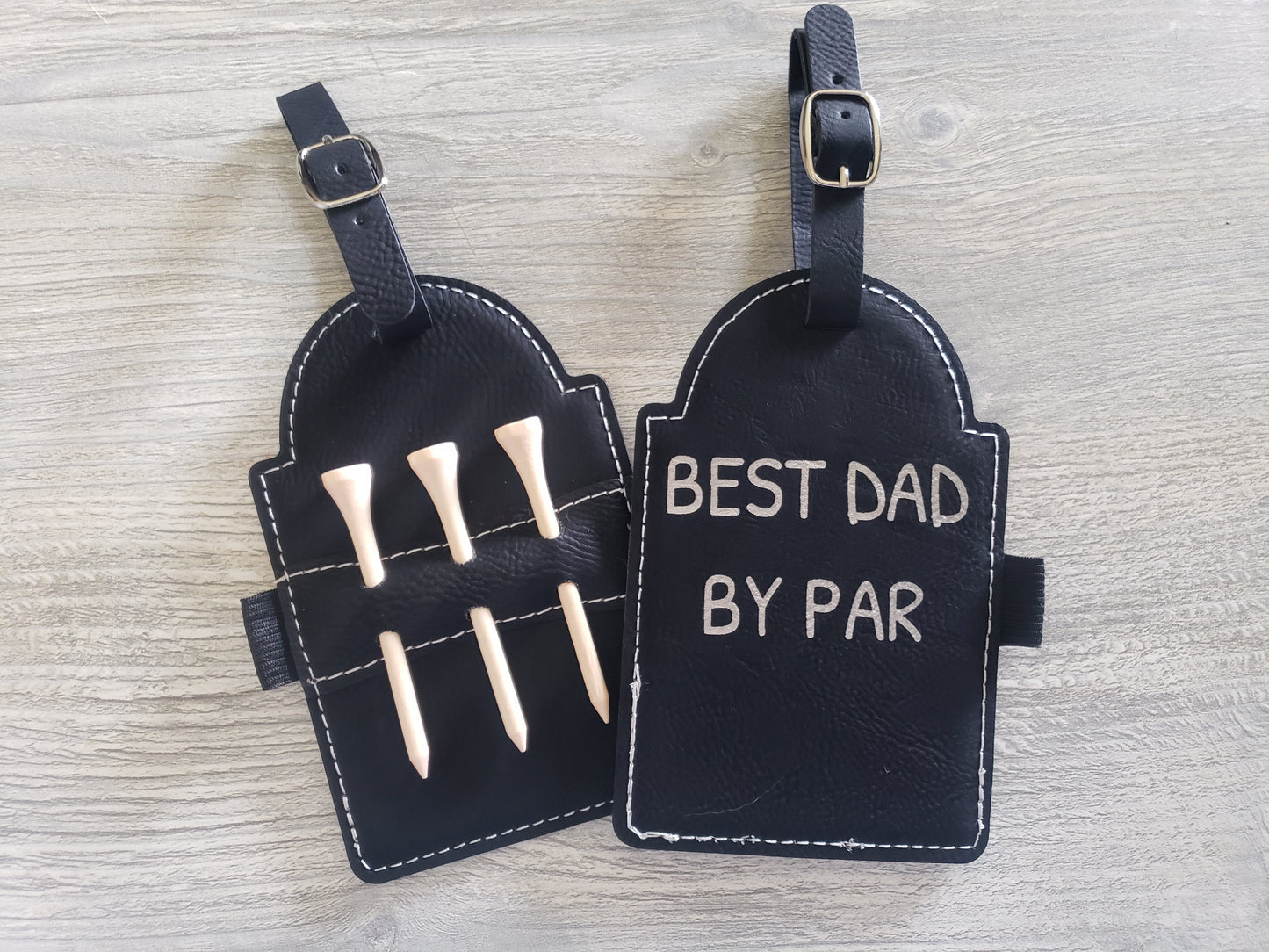 Golf Tee Bag Tag Holder Leatherette Personalized