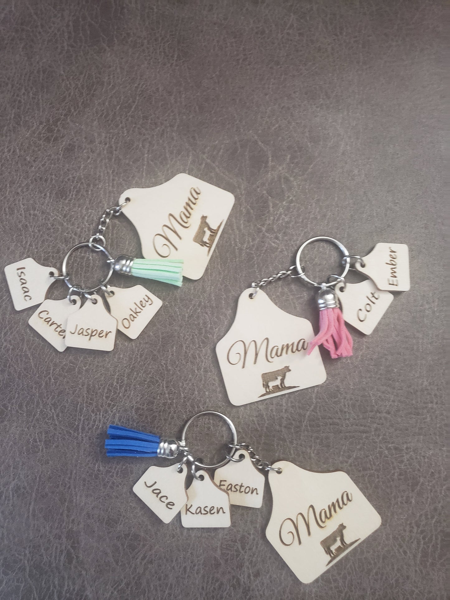 Mama Ear Tag Highland Cow Personalized with kids Keychain