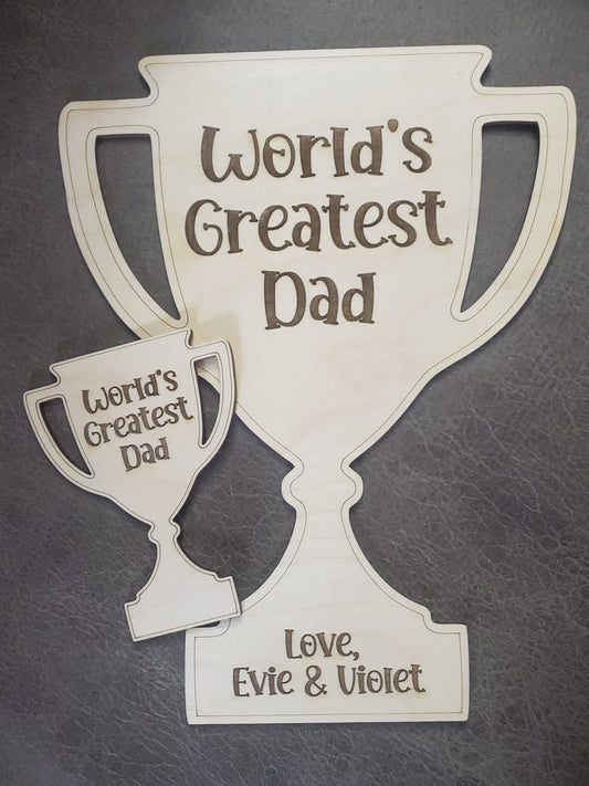 World's Greatest Dad Trophy and Magnet Personalized