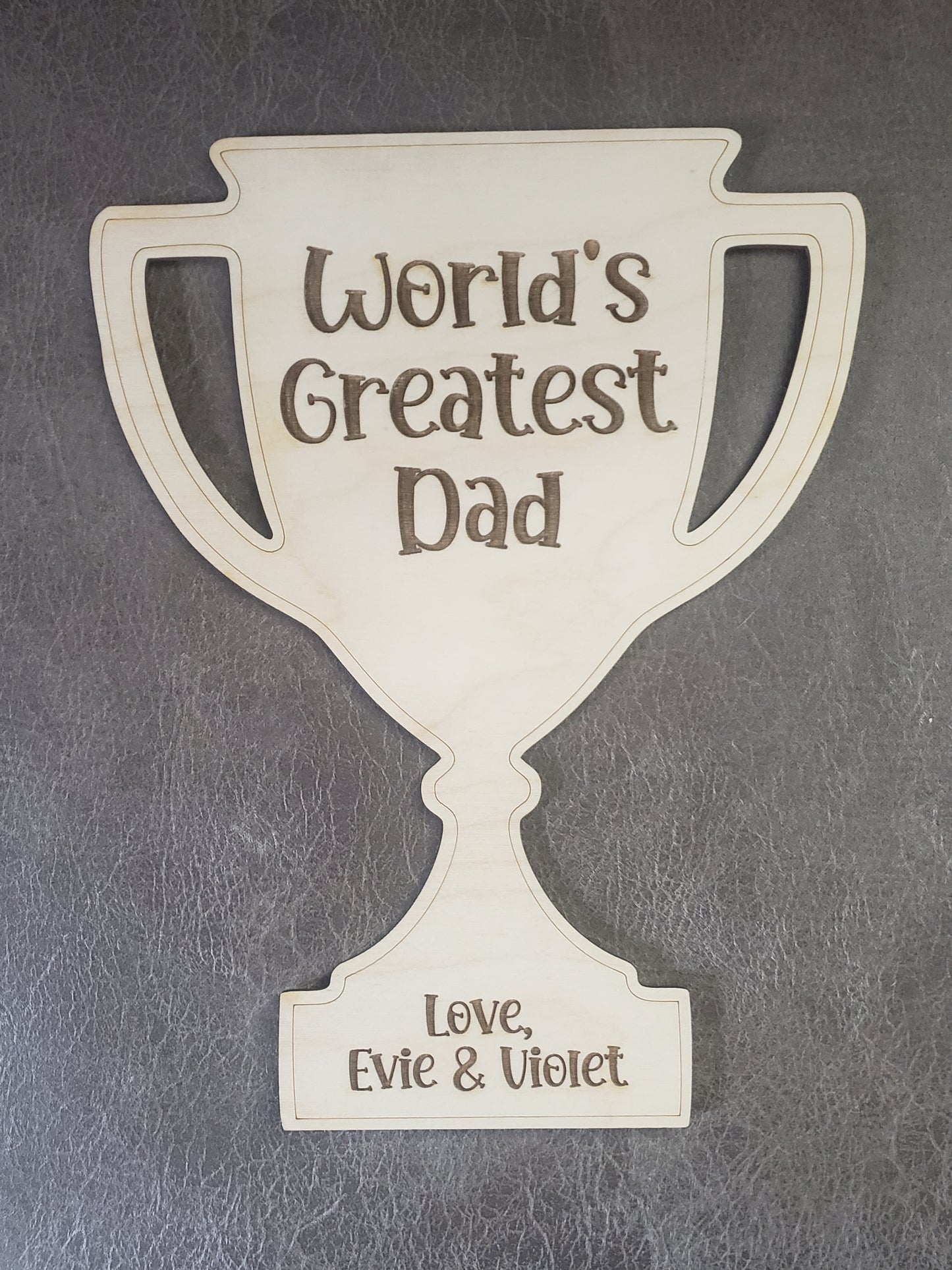 World's Greatest Dad Trophy and Magnet Personalized