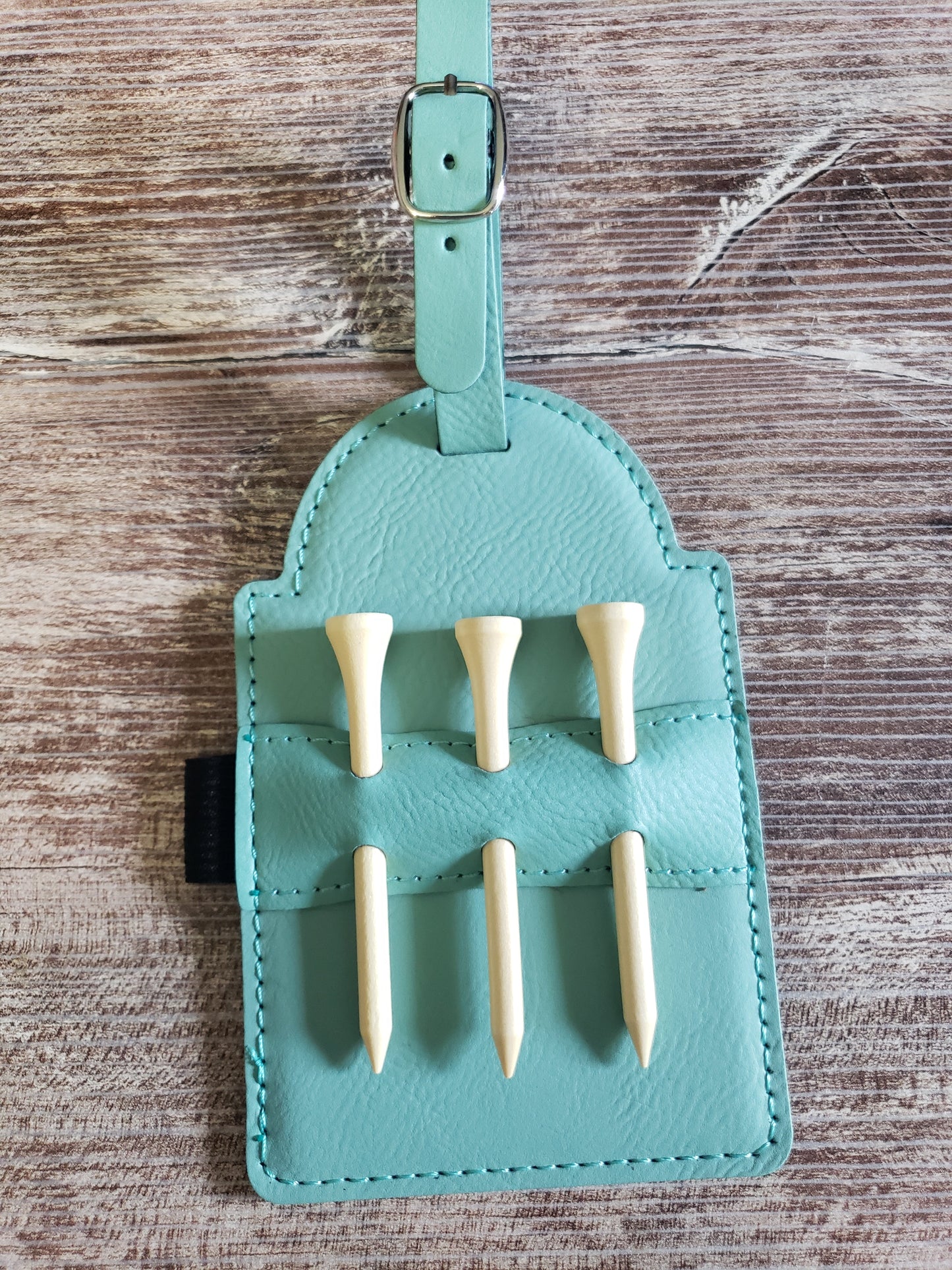Golf Tee Bag Tag Holder Leatherette Personalized