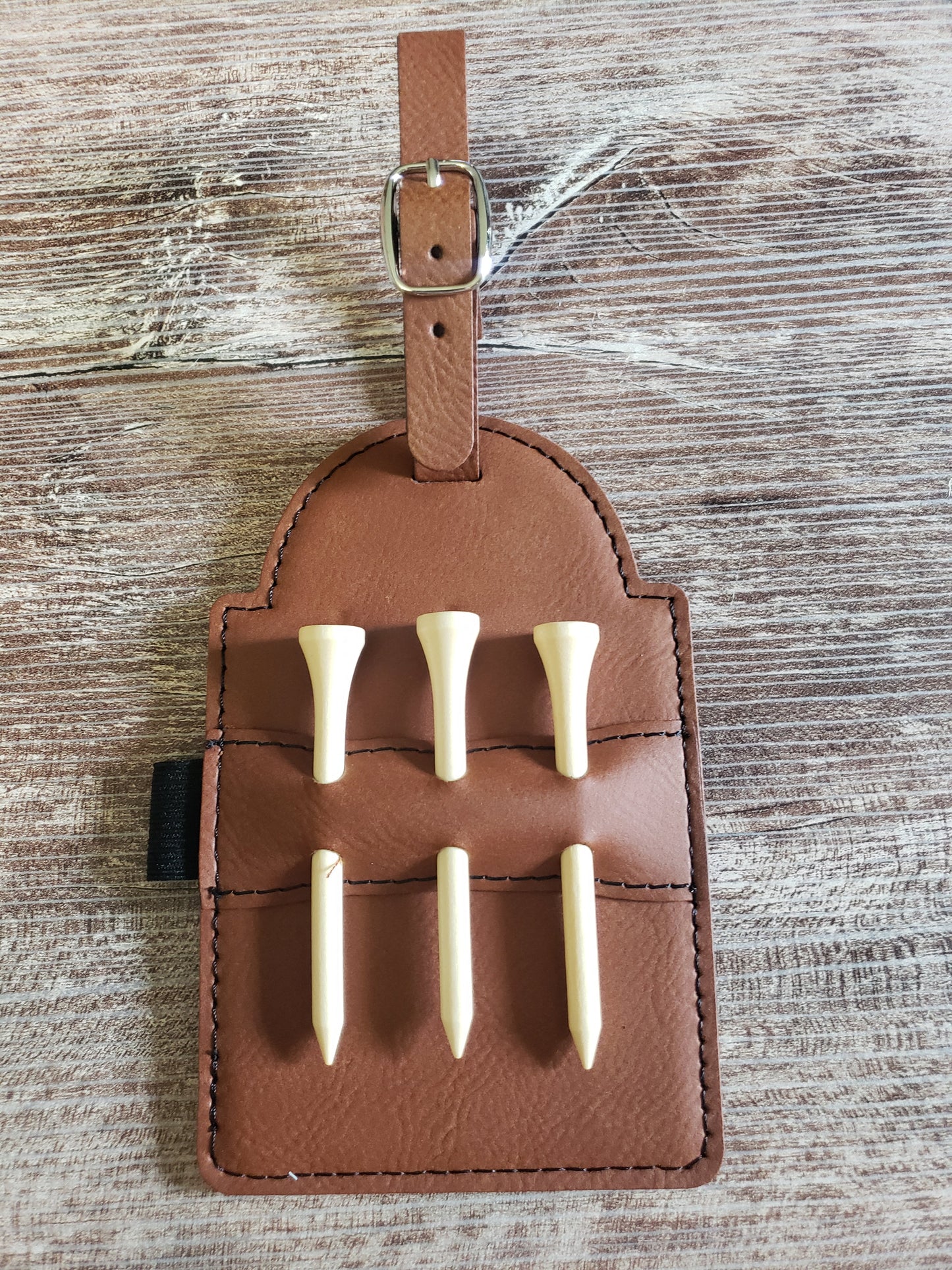 Golf Tee Bag Tag Holder Leatherette Personalized