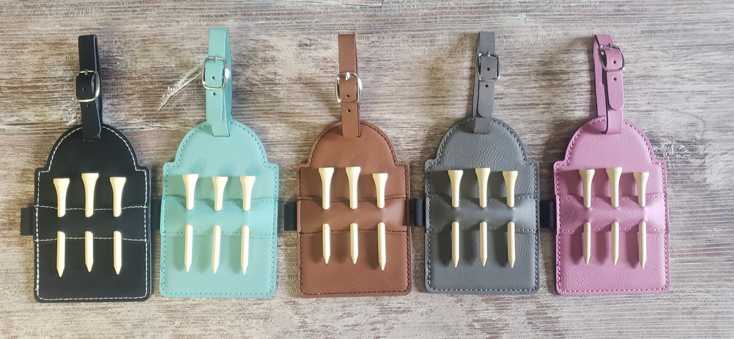 Golf Tee Bag Tag Holder Leatherette Personalized