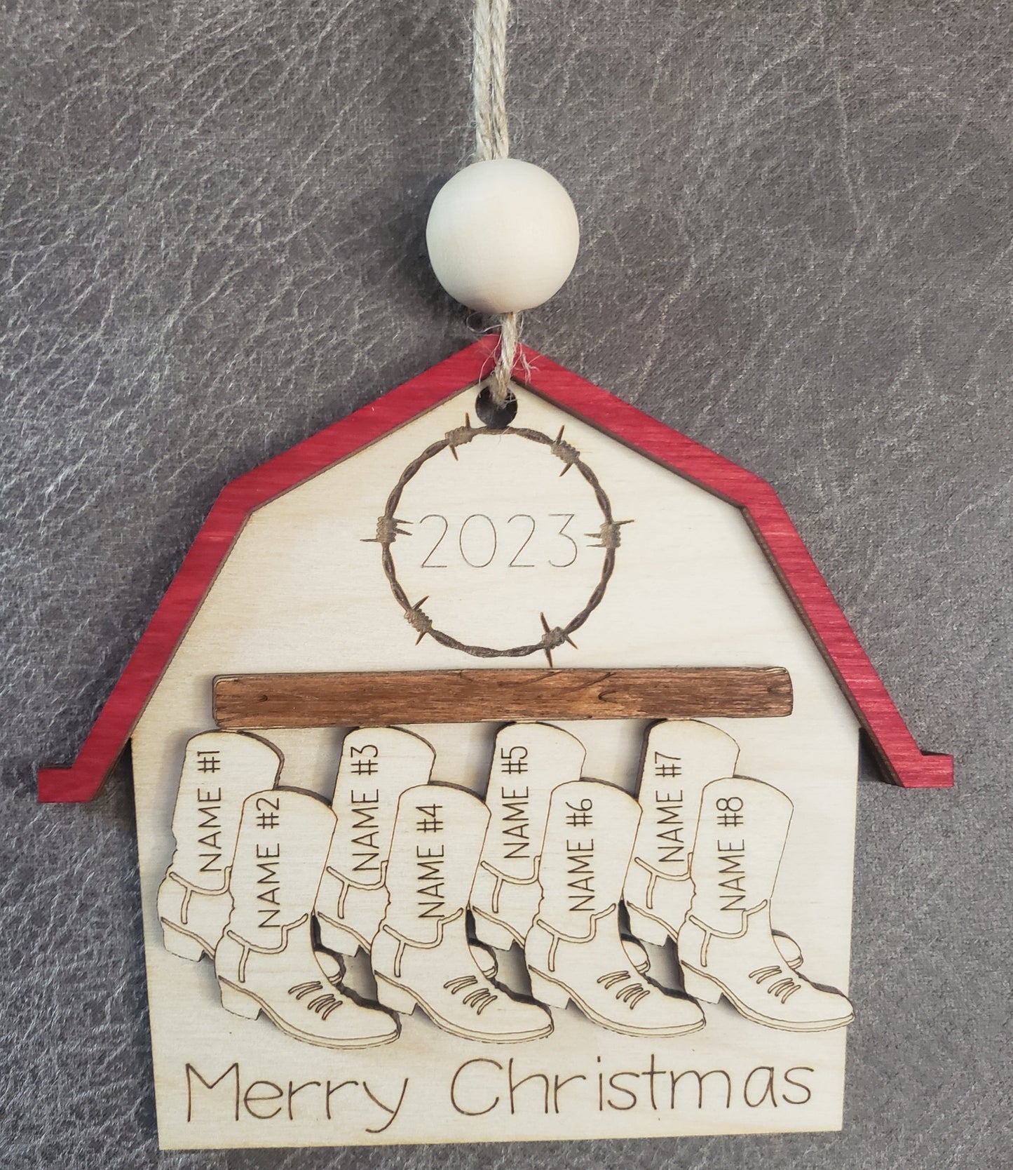 Barn with Boots Merry Christmas Ornament Personalized