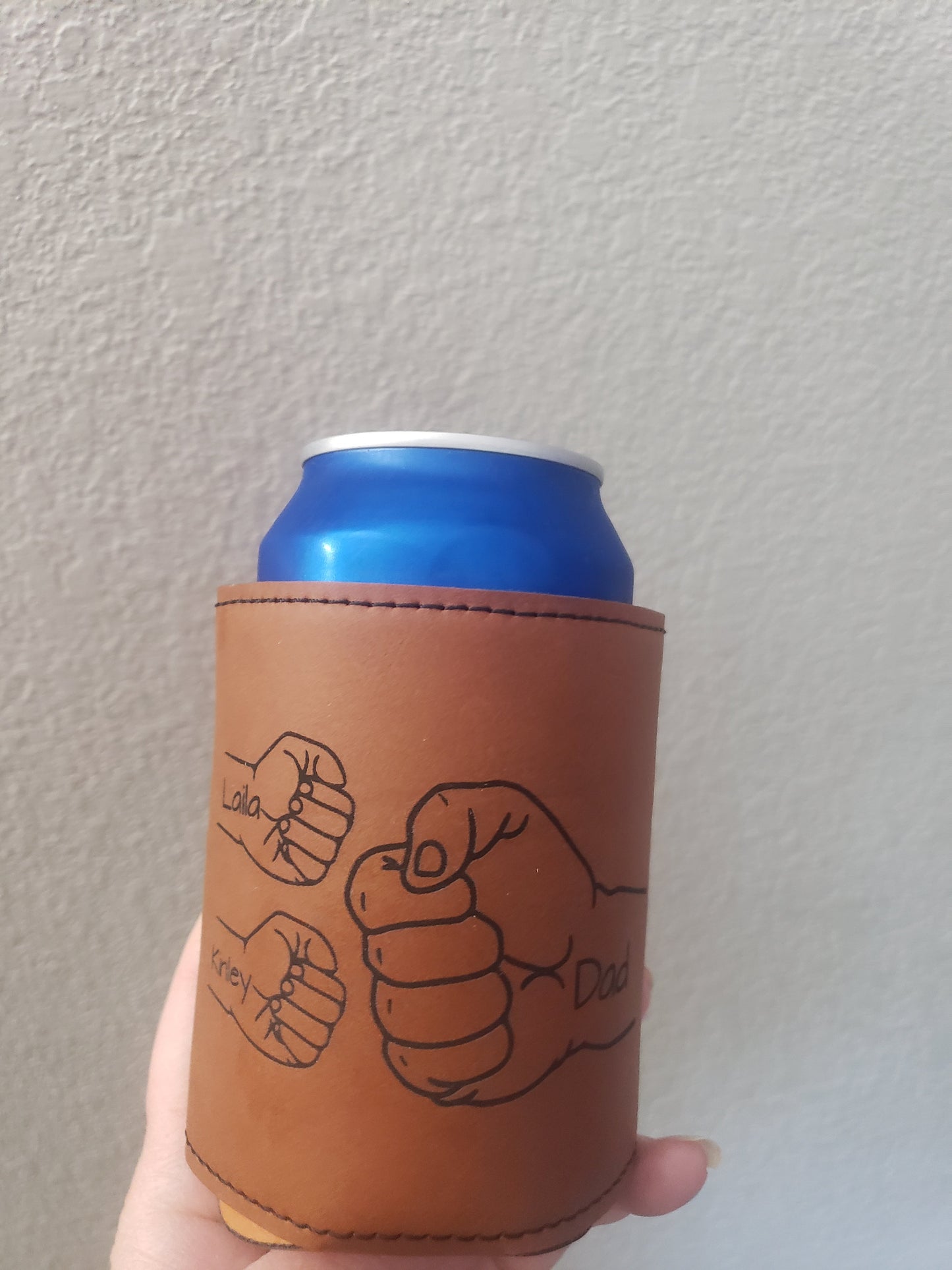 Fist Bump Leatherette Koozies Personalized