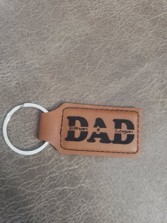 Dad with kids names Leatherette Keychain Personalized