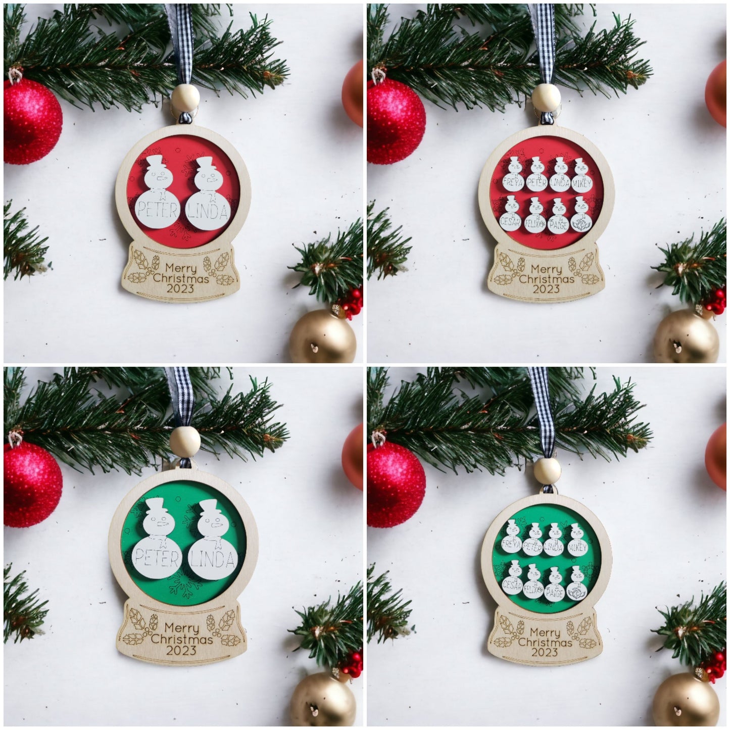 Snowglobe Snowmen Christmas Ornament Personalized