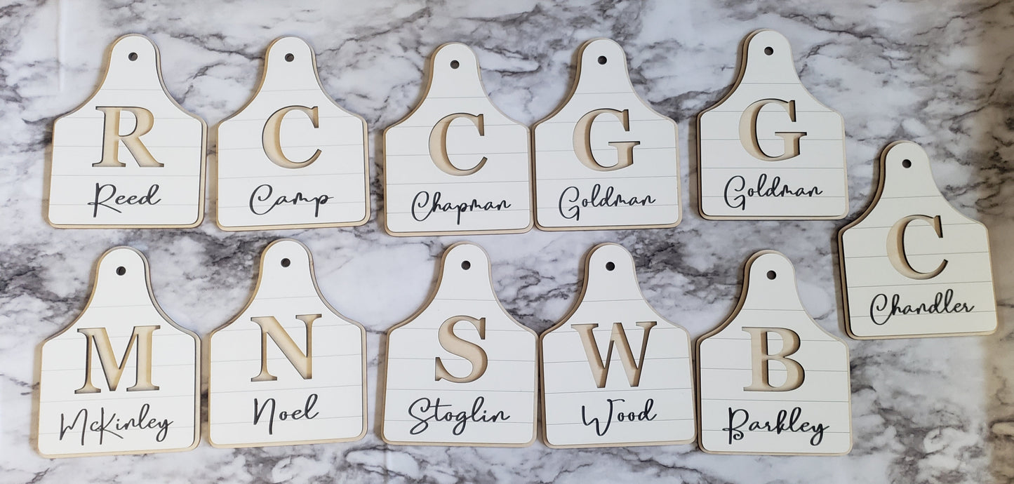 Ear tag last name Small sign leaner Personalized