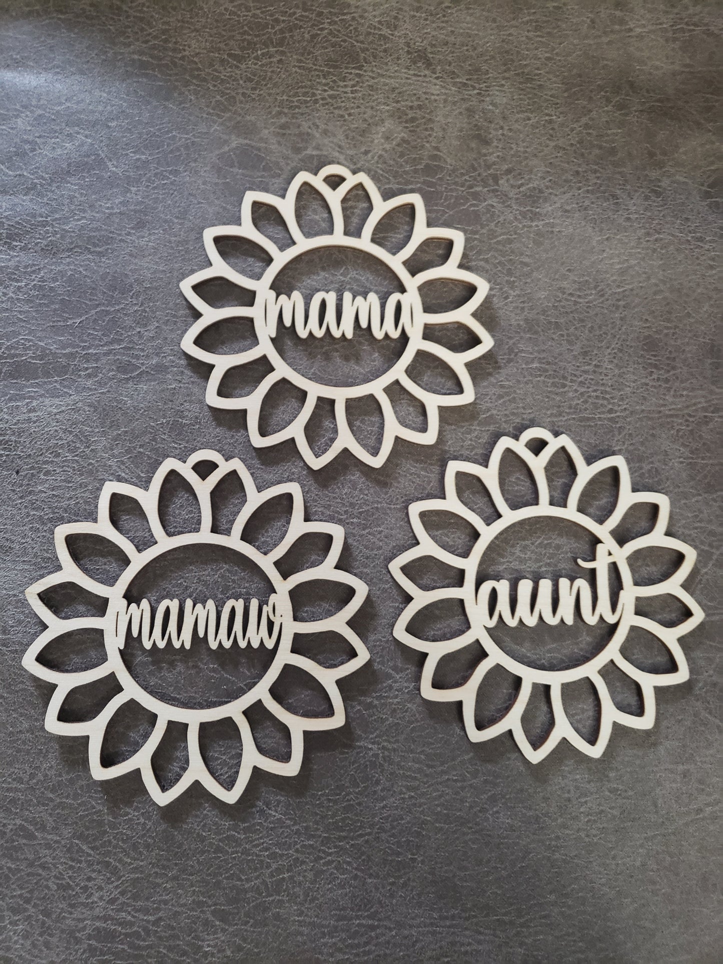 Sunflower car charm personalized. All lower case