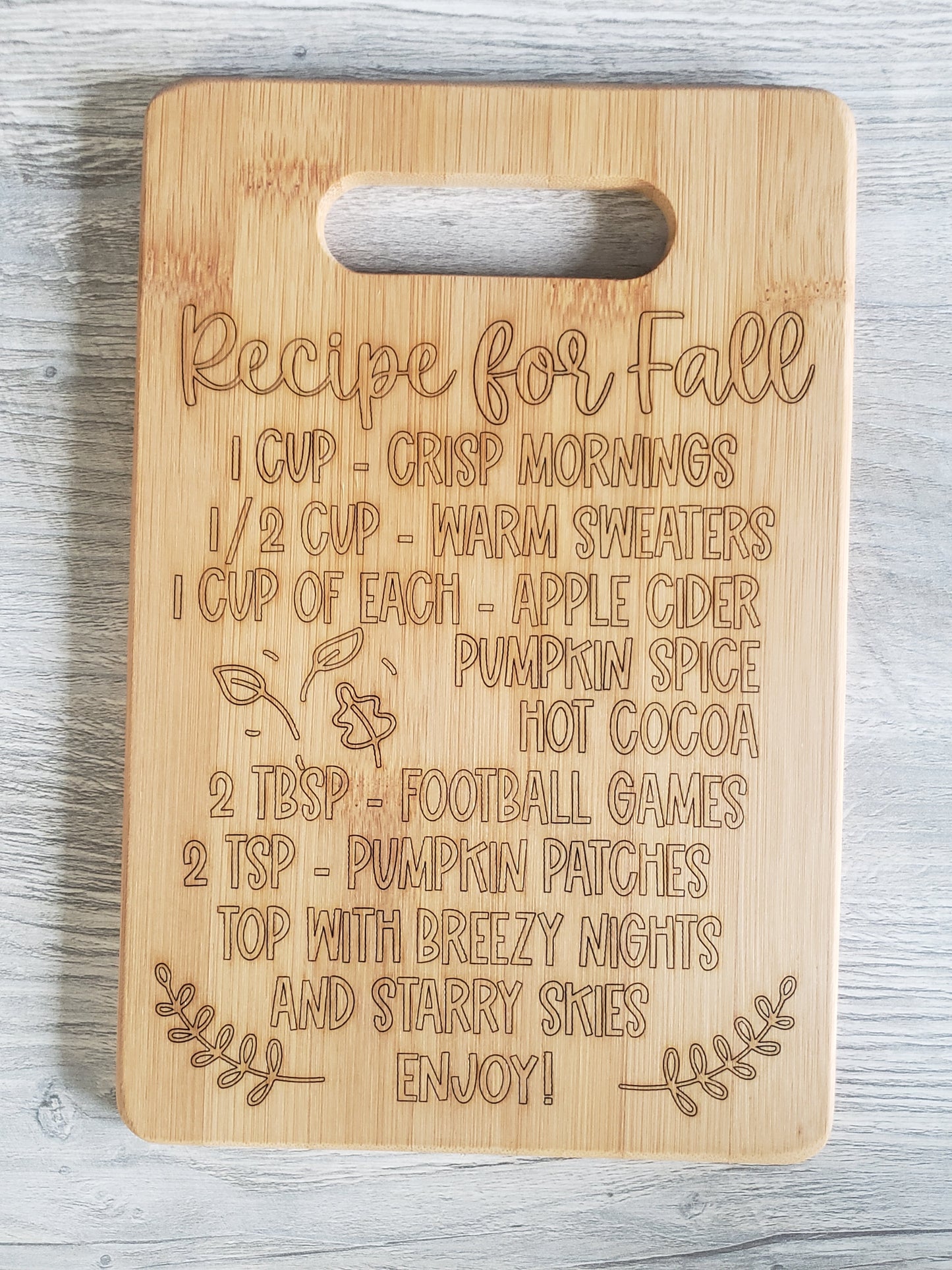 Recipe Boards for display only Treats for Santa. Fall recipe cutting board tray