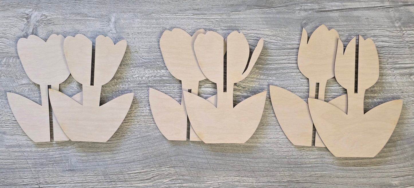 Wood tulips set of 3 unfinished