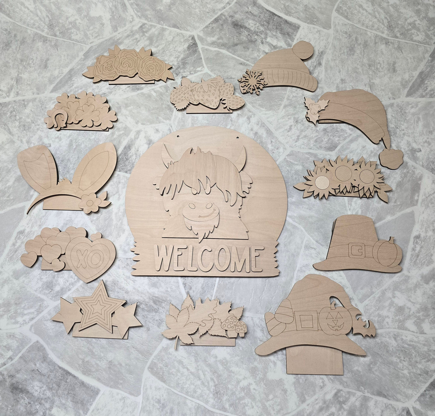 Highland Cow Interchangeable Head Wear Door Hanger DIY