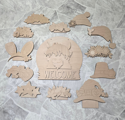 Highland Cow Interchangeable Head Wear Door Hanger DIY