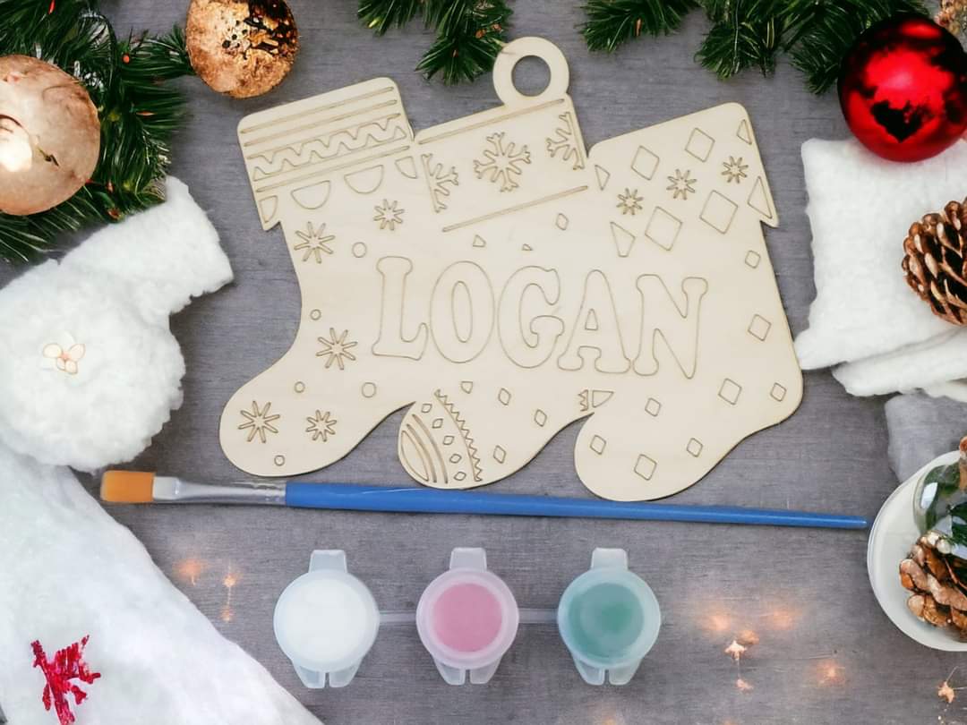 Triple Stocking Paint kit Christmas ornament Personalized