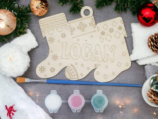 Triple Stocking Paint kit Christmas ornament Personalized