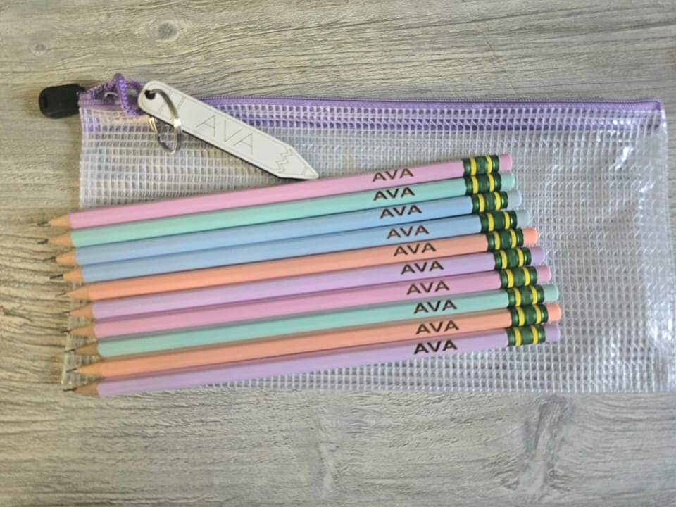Blue and white glitter pencils Personalized set of 10