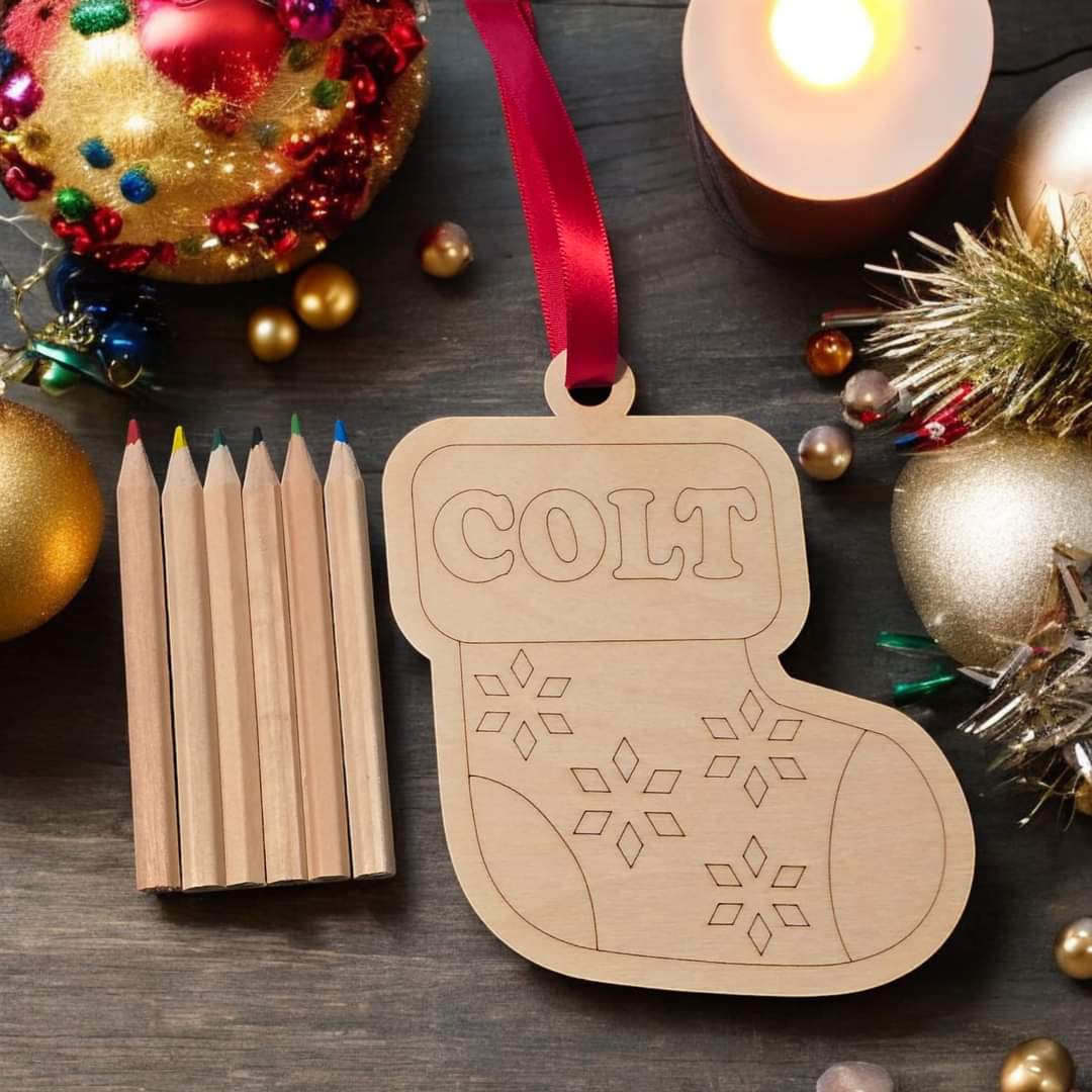 Christmas Stocking Paint Kit Ornament colored pencils Personalized with name