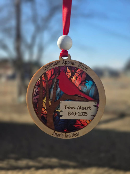 Cardinals appear when Angels are near personalized ornament
●●Ornament with backer are limited quantity●●
