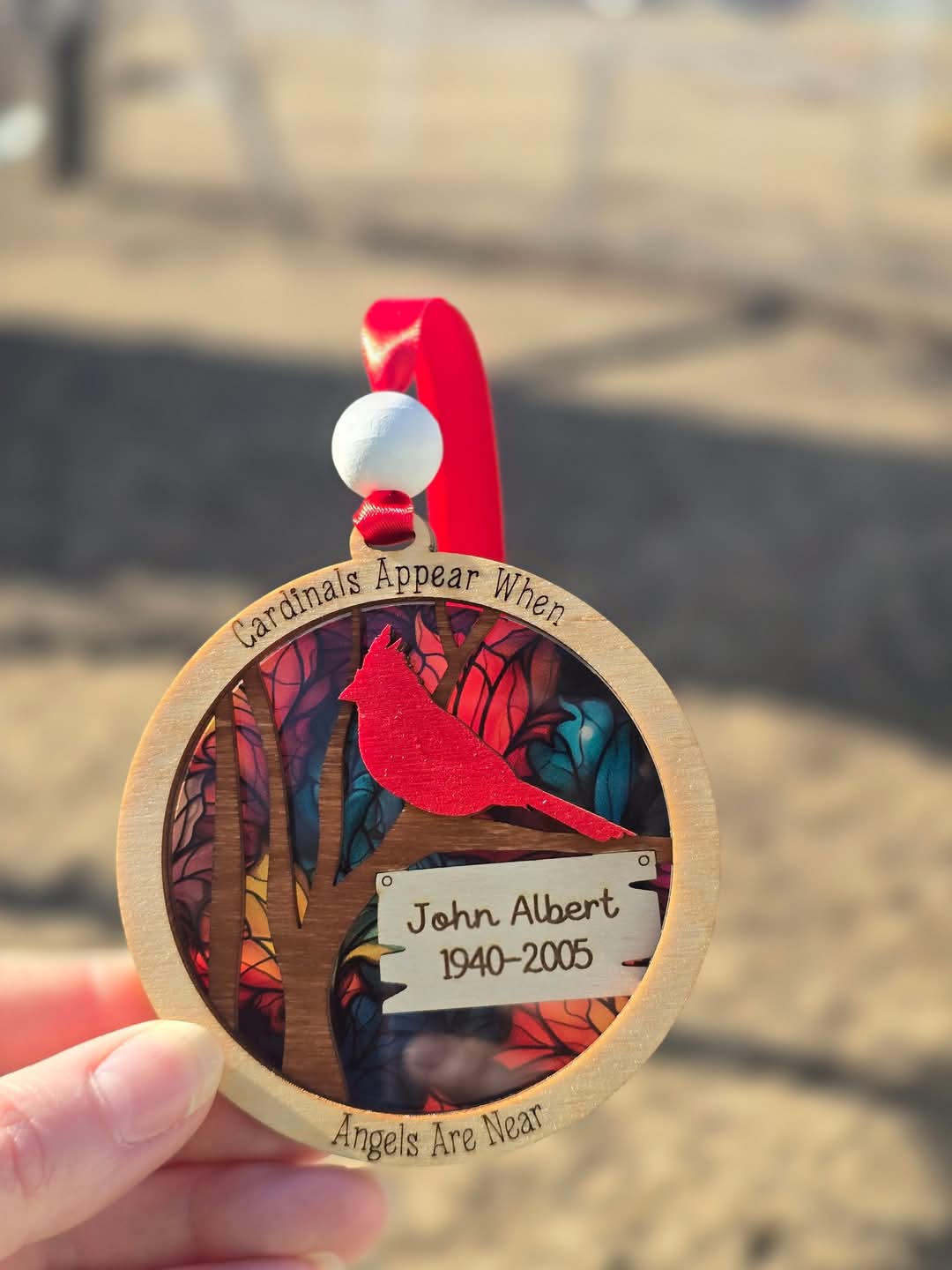 Cardinals appear when Angels are near personalized ornament
●●Ornament with backer are limited quantity●●