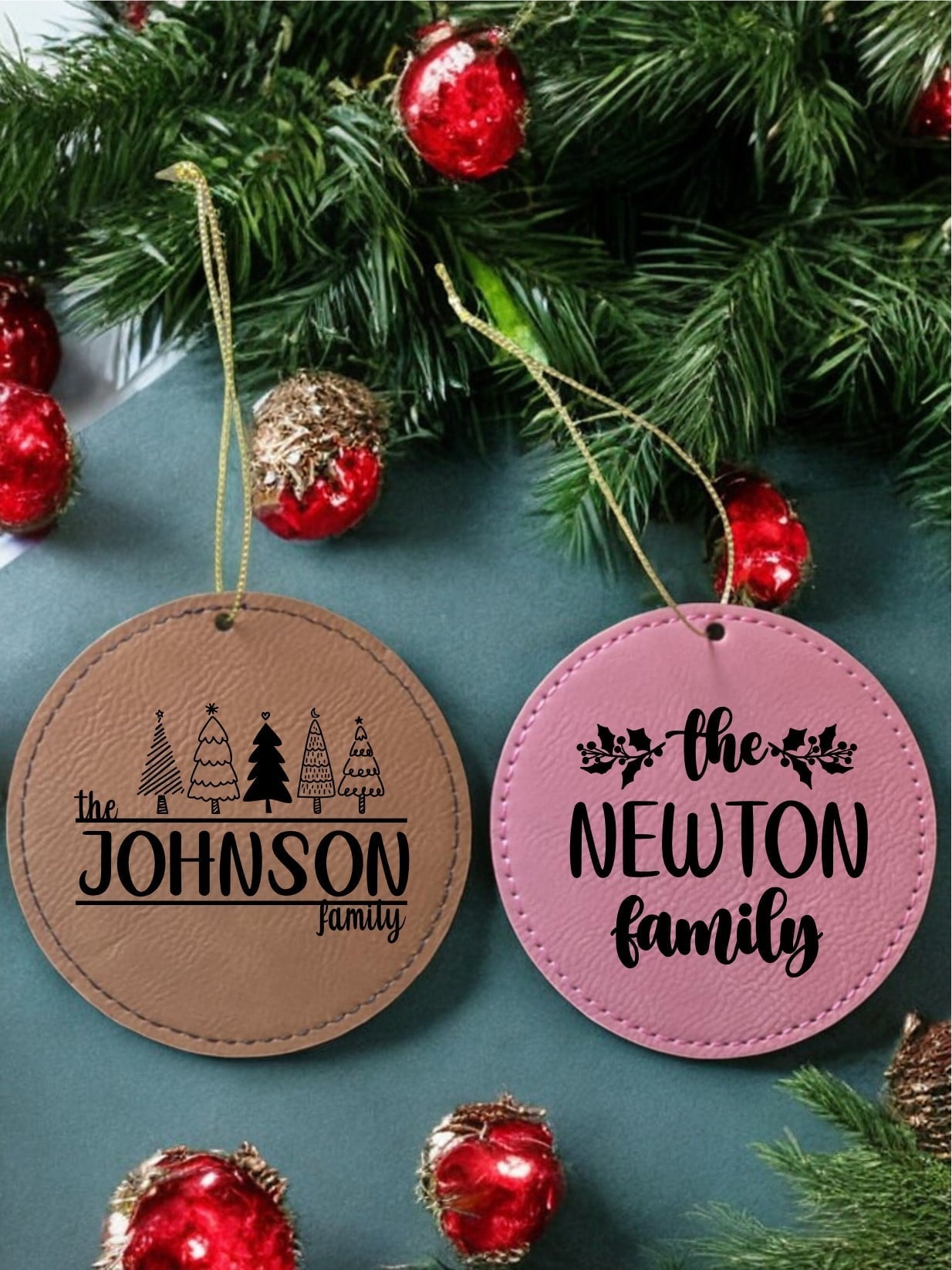 Family Leatherette Christmas Ornaments Personalized