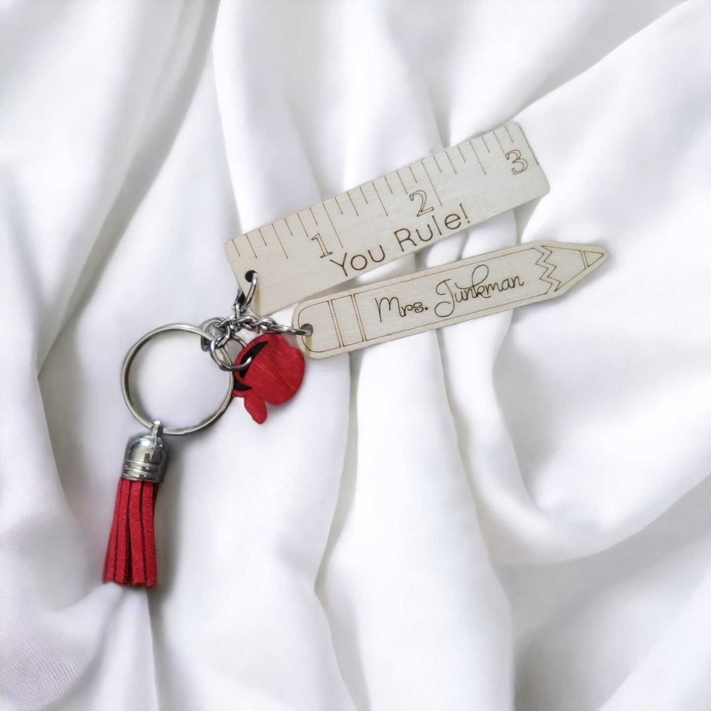 Teacher Personalized Keychain with ruler and apple
