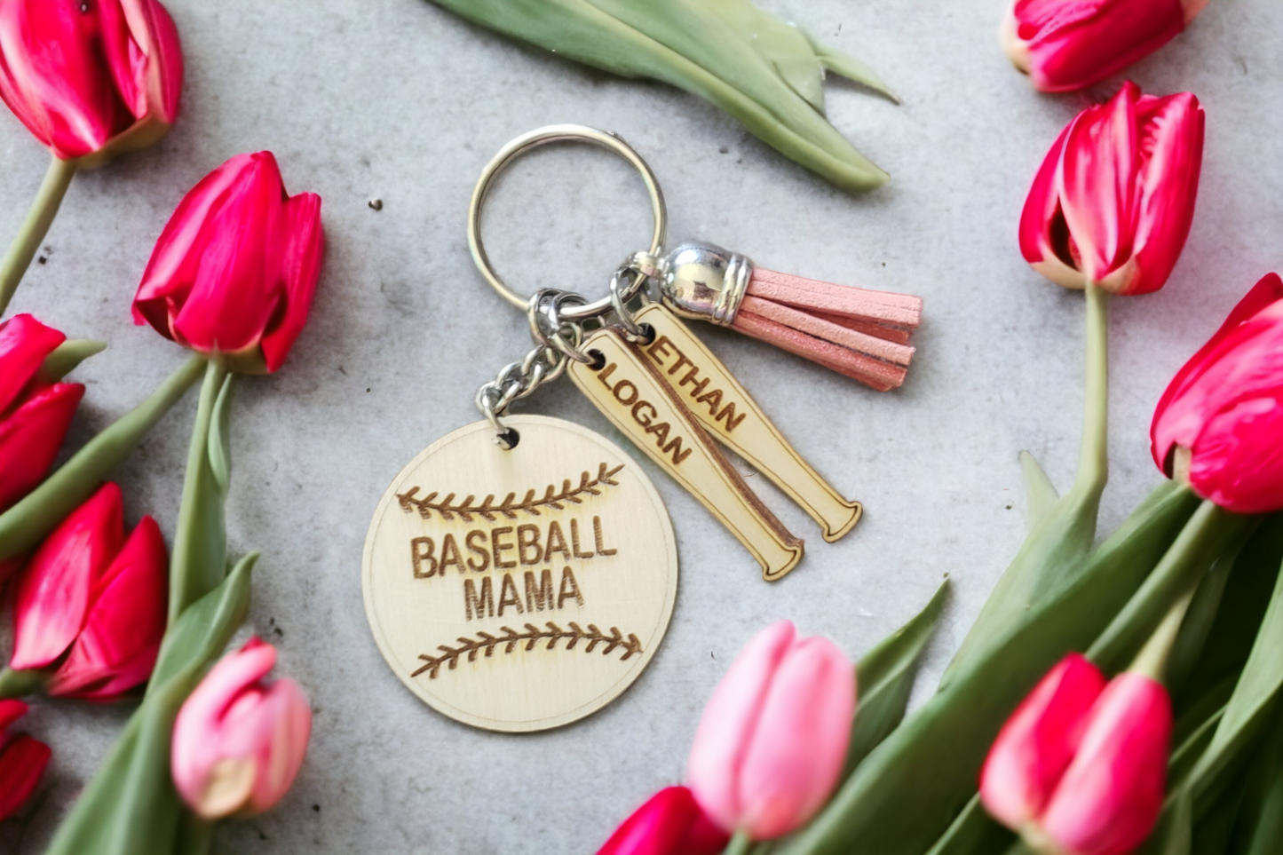 Baseball Mama with Bats Personalized Keychain