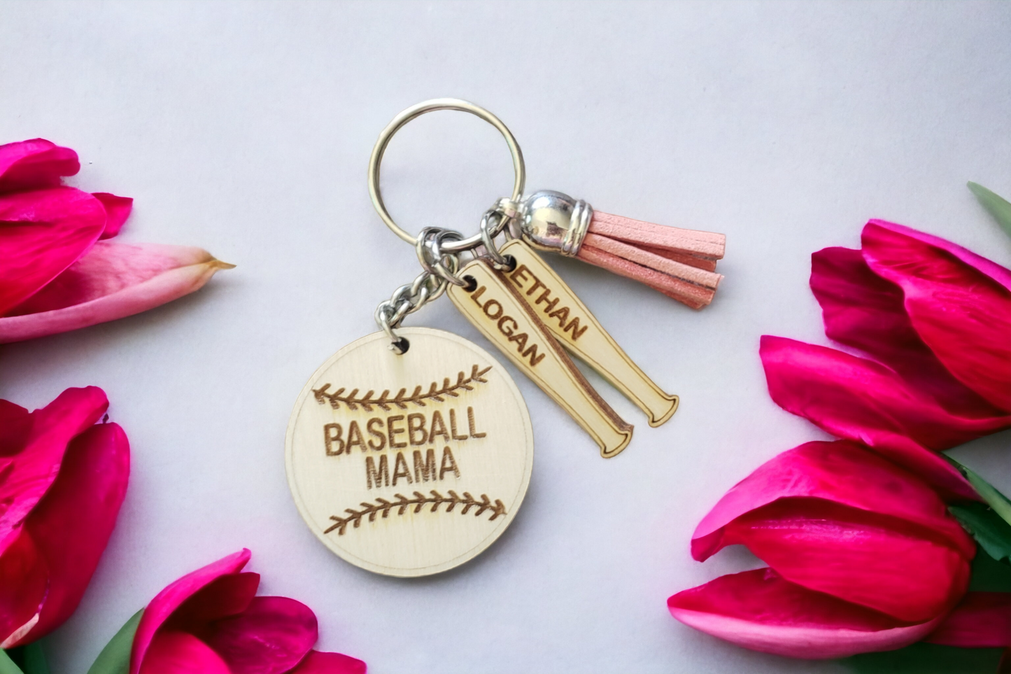Baseball Mama with Bats Personalized Keychain