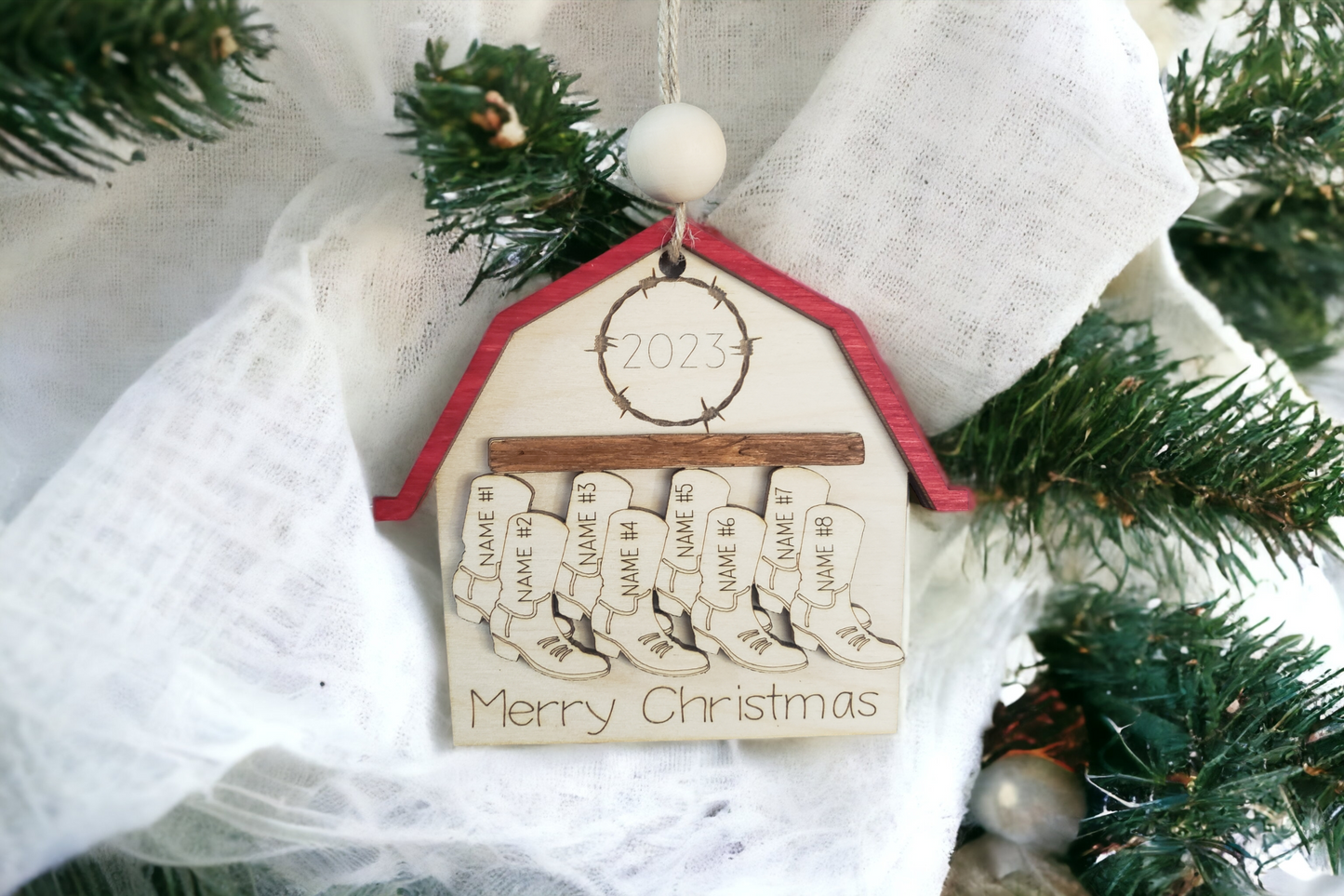 Barn with Boots Merry Christmas Ornament Personalized
