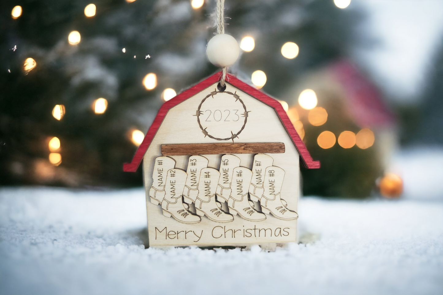 Barn with Boots Merry Christmas Ornament Personalized