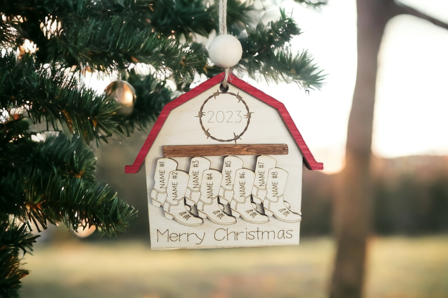 Barn with Boots Merry Christmas Ornament Personalized