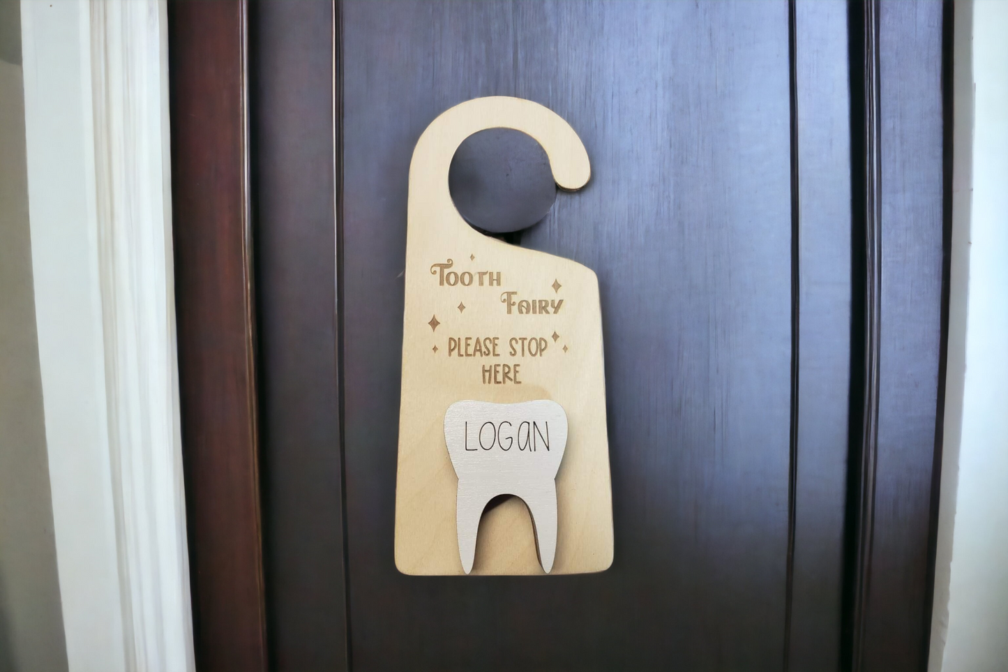 Tooth Fairy please stop here door hanger Personalized option