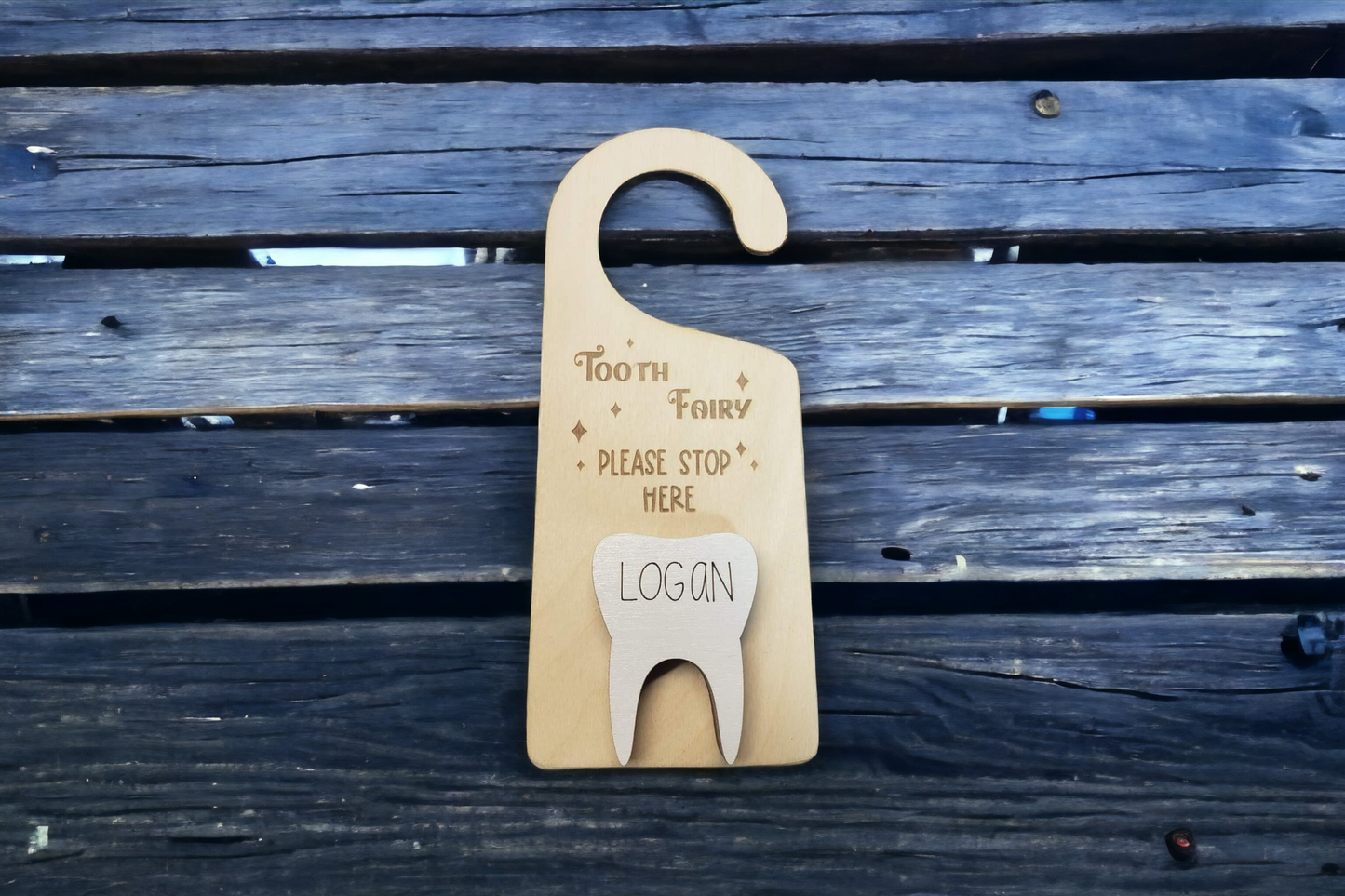 Tooth Fairy please stop here door hanger Personalized option
