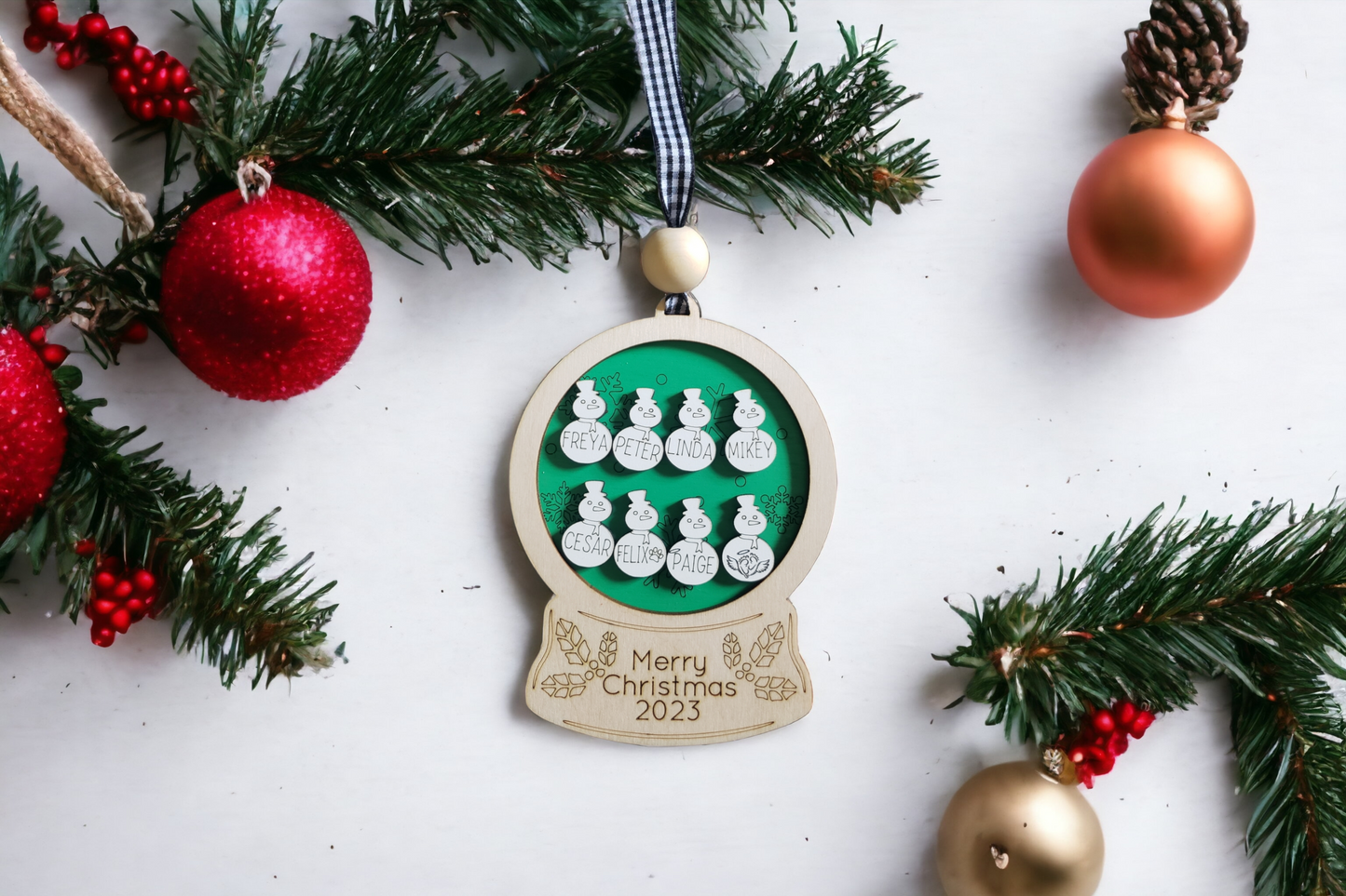Snowglobe Snowmen Christmas Ornament Personalized