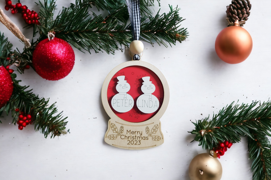 Snowglobe Snowmen Christmas Ornament Personalized