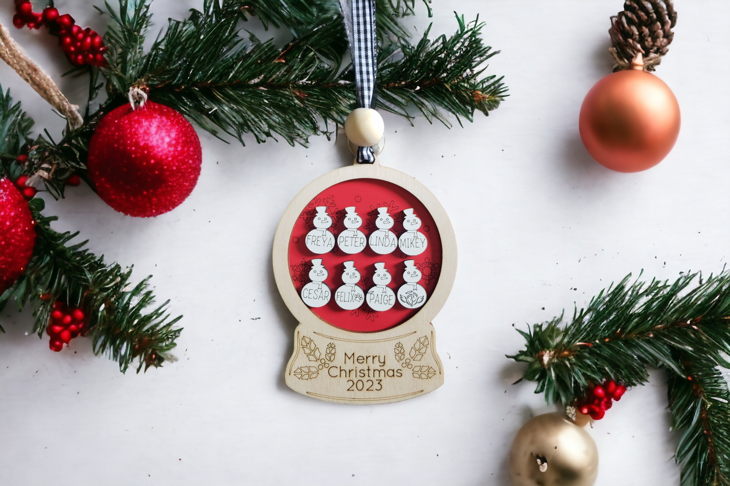 Snowglobe Snowmen Christmas Ornament Personalized