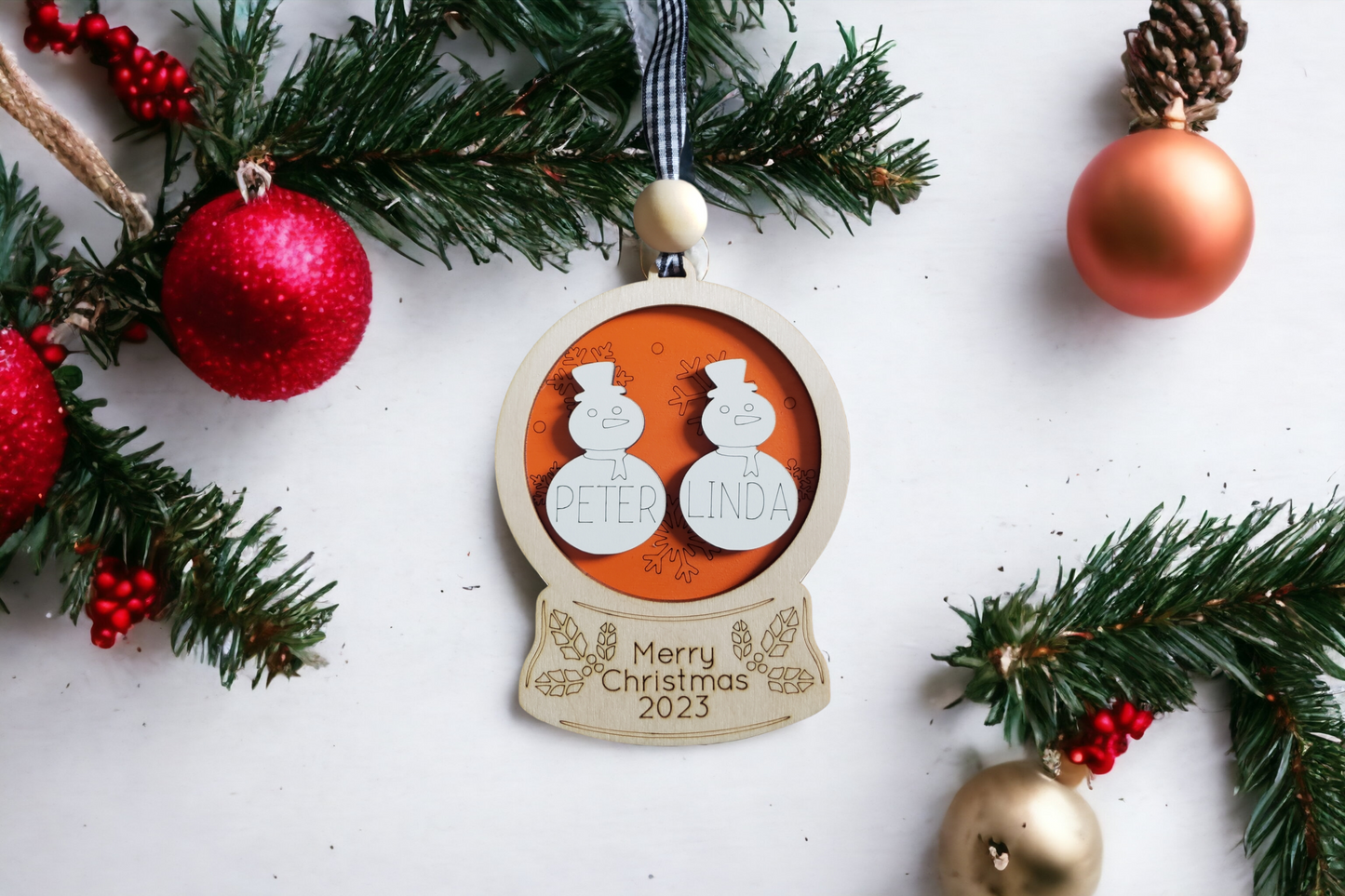 Snowglobe Snowmen Christmas Ornament Personalized