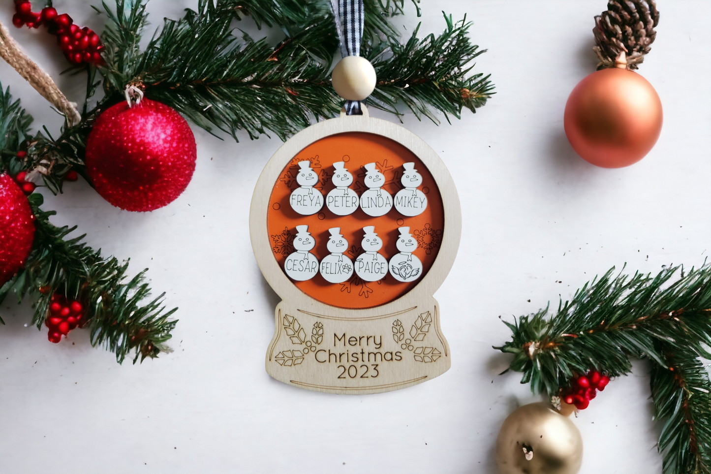Snowglobe Snowmen Christmas Ornament Personalized