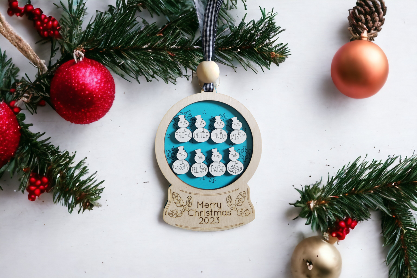 Snowglobe Snowmen Christmas Ornament Personalized