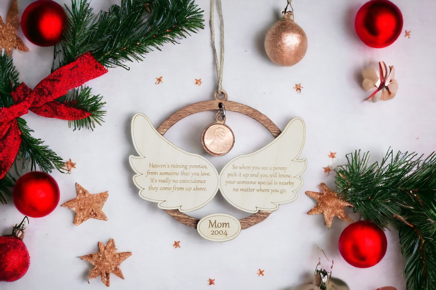 Pennies from Heaven Christmas Ornament Personalized memorial